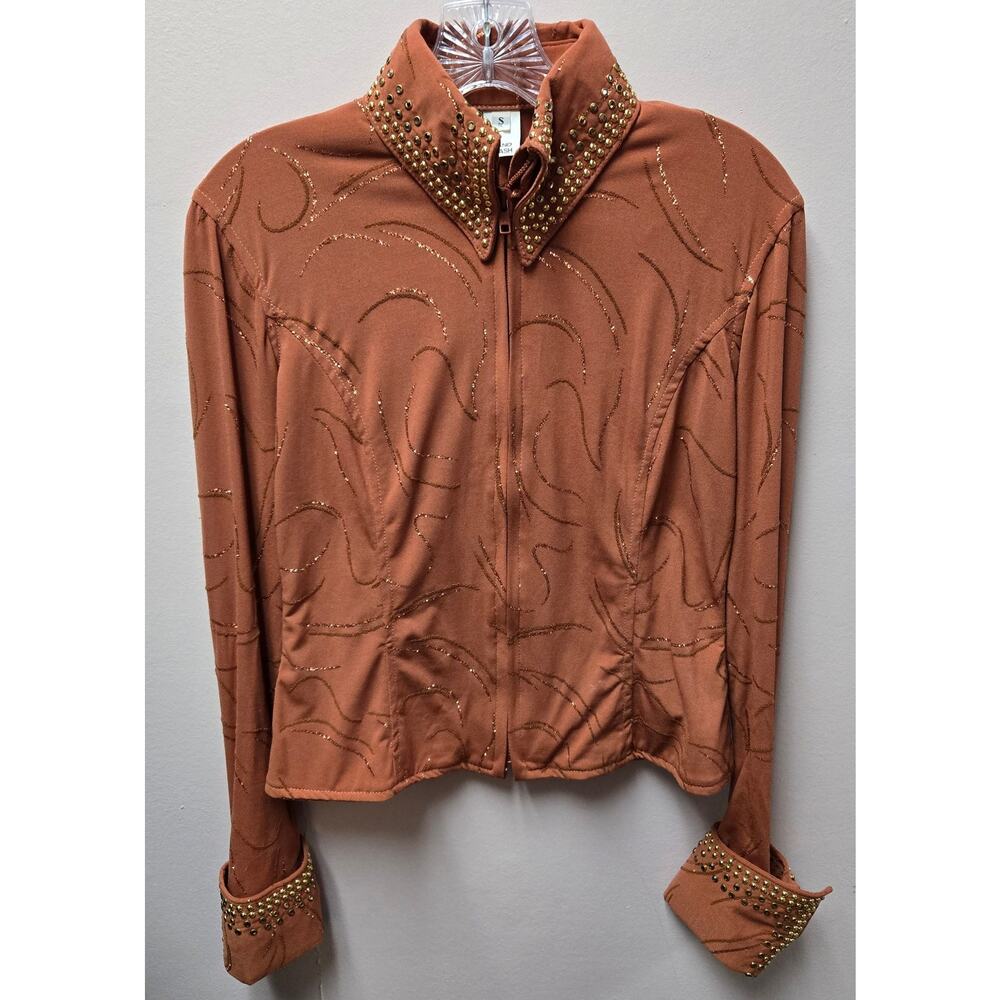 Western Embellished Zip Front Top Womens Small Stagewear Dance Sequins